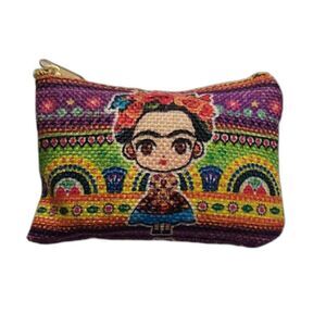 Frida Kahlo Coin Purse Makeup Bag colorful woven pattern zippered pouch